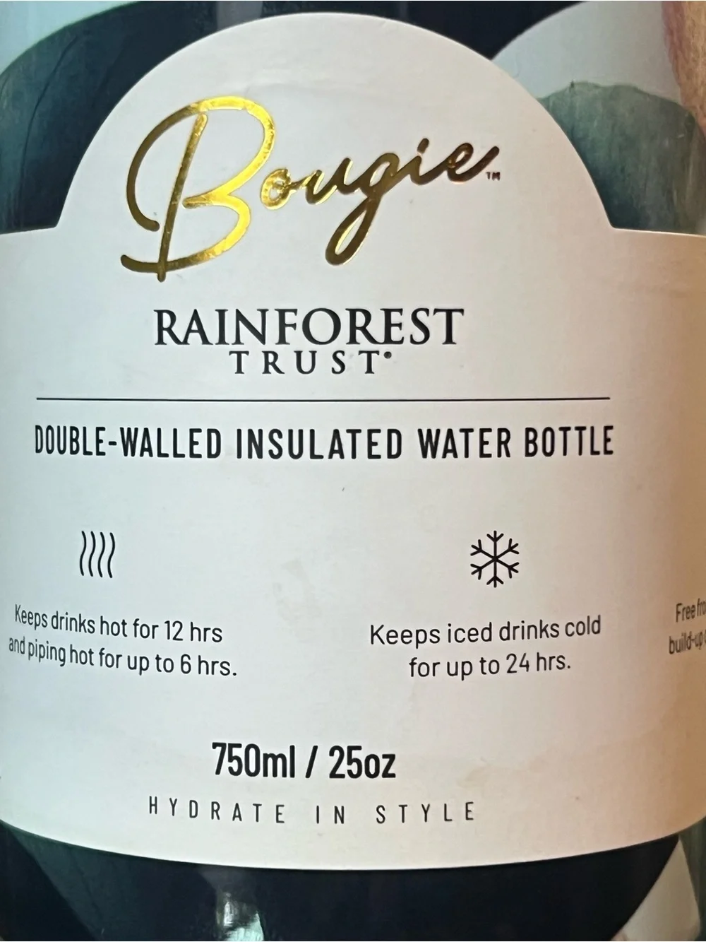 Bougie double walled insulated water bottle/Rainforest Trust/wild creatures/25oz
